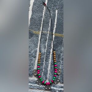 Pink and Green with Silver ornaments and black string, one size, ArtikCrafts.